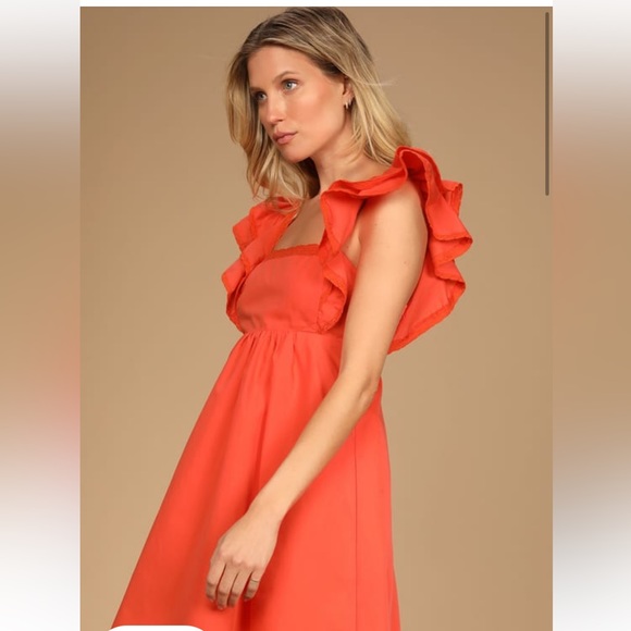 Marvelous Time Orange Ruffled Mini Dress - Picture 4 of 6